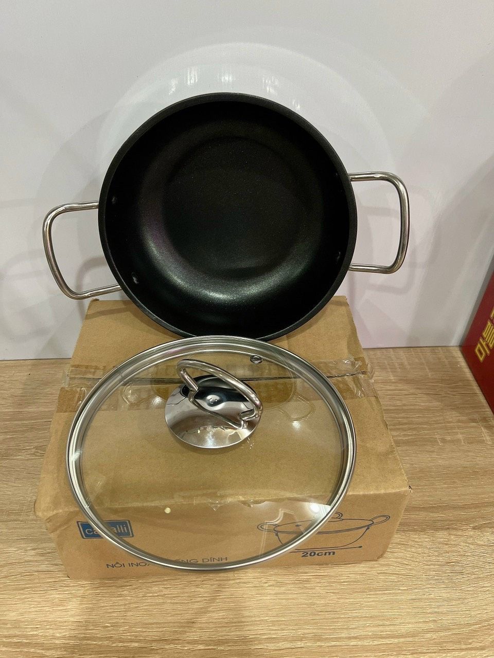 NỒI CHẢO 20cm VUNG KÍNH ĐÁY 2 lỚP CAVALI